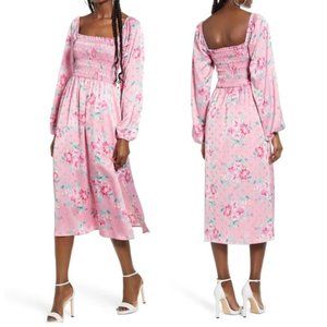 NWOT Pink Floral Smocked Midi Dress